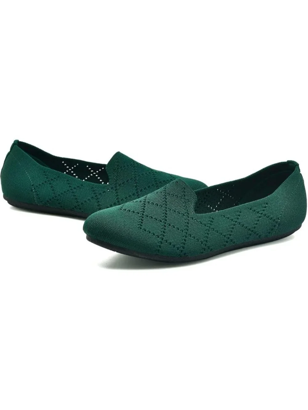 Women's Green Ballet Flat Knit Round Toe Textile Slip On Walking Shoes